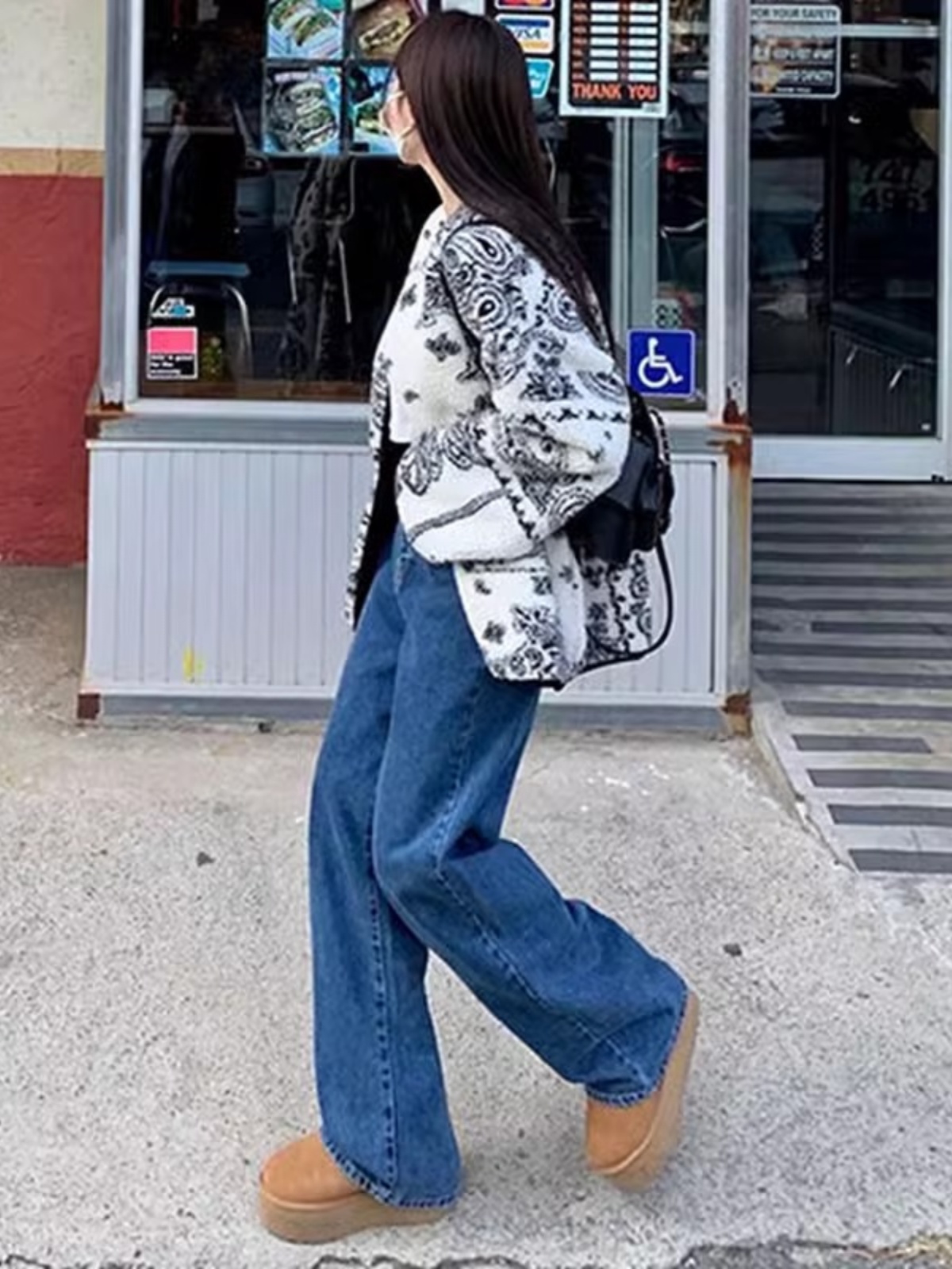 「MD」Retro High Waist Slimming Straight Leg Casual Washed Denim Jeans Women's Chic Spring Versatile Wide Leg Casual Loose Fit