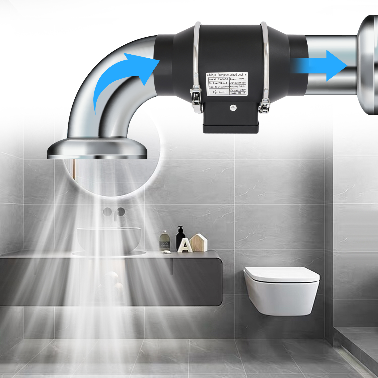 Smoke Extractor Fan  Pipe Vent Exhaust Fan Duct Ceiling Ventilation Blower Fan for Home, Office, Bathroom, Growth Room Black