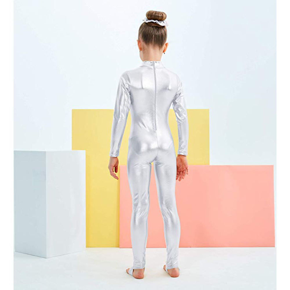 AOYLISEY สาวแขนยาว SHINY METALLIC Unitard โกลนเต้นรํา Full Body Bodysuits เด็กวัยหัดเดินยิมนาสติก Jumpsuit ฮาโลวีนเครื่องแต่งกาย