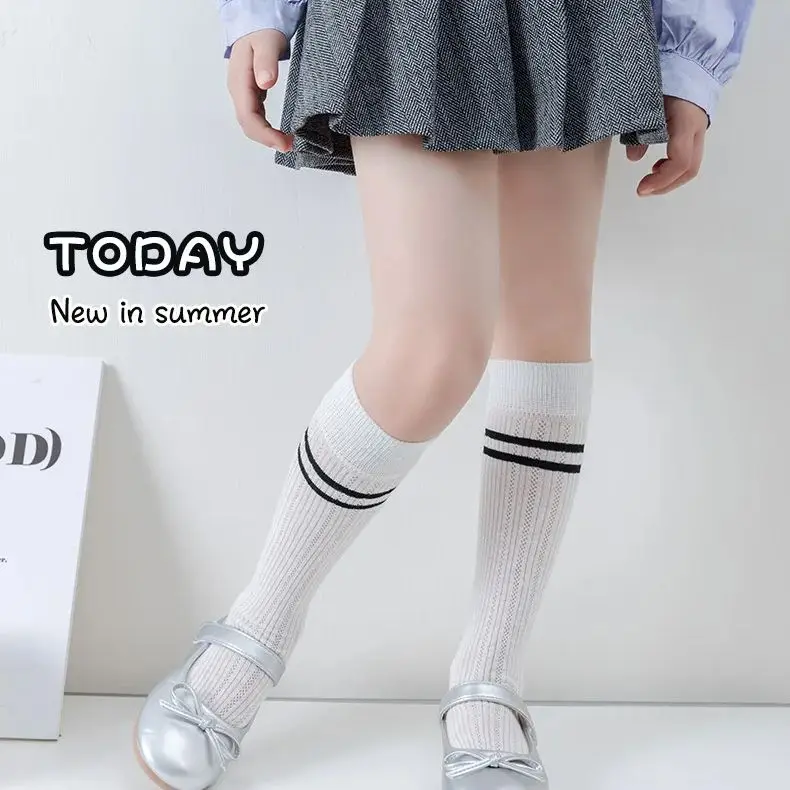Calcetines largos de verano para niña, calcetines hasta la rodilla estilo Preppy, calcetines de malla sólidos de verano para niña, calcetines hasta el muslo con medias de algodón