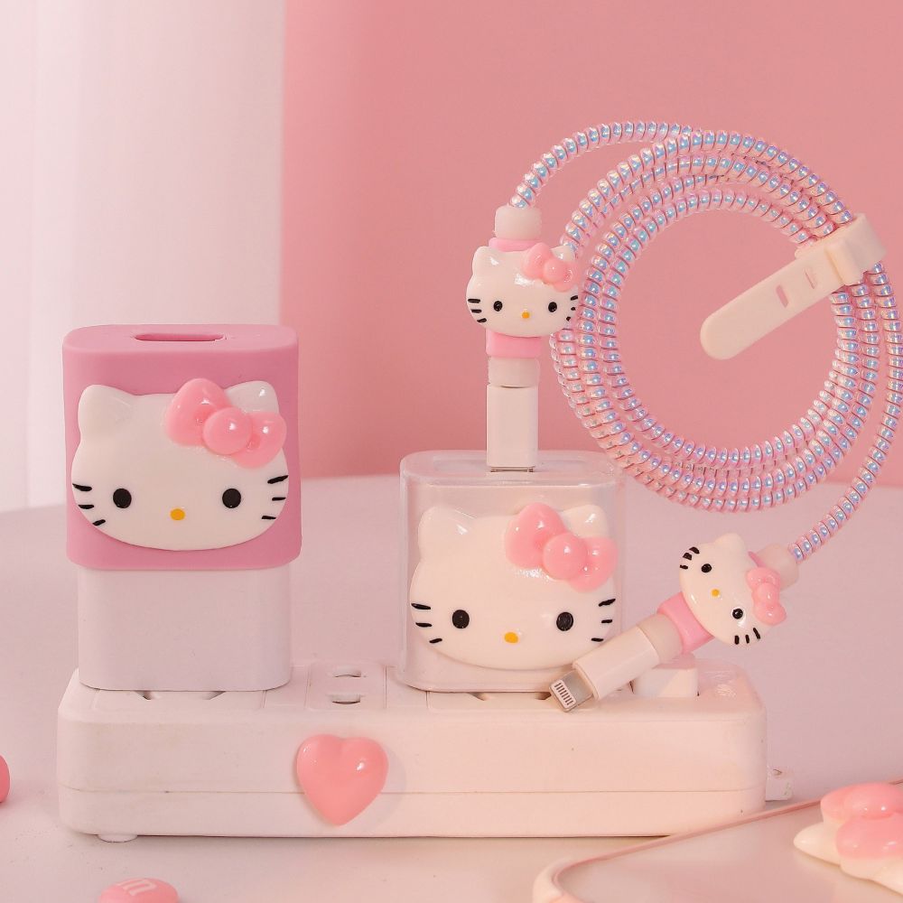 Sanrio hello kitty cabo de dados manga protetora 20w protetor para iphone carregador dos desenhos animados bonito pvc capa protetora acessórios