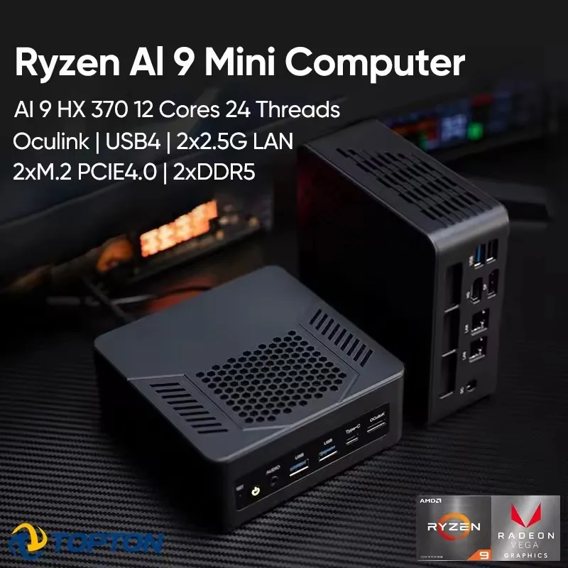 Topton Gaming Mini PC Oculink AMD Ryzen AI 9 HX370 365 7 PRO 360 USB4 2 * DDR5 2xPCIe4 2 * 2.5G LAN Mini Computer Windows 11 WiFi6