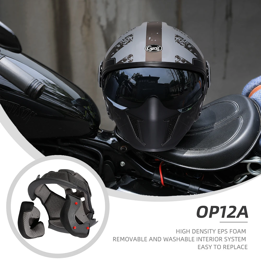 Casco Para Motos Casco de motocicleta de cara abierta para hombre y mujer, protector de cabeza Modular de doble lente, aprobado por DOT ECE, CYRIL OP12A, Retro