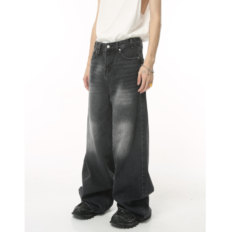 Retro Men's DENIM กางเกง Y2K High Street ขากว้างหลวม DENIM กางเกงแฟชั่น Ripped กางเกงขาตรง Hip Hop เสื้อผ้า
