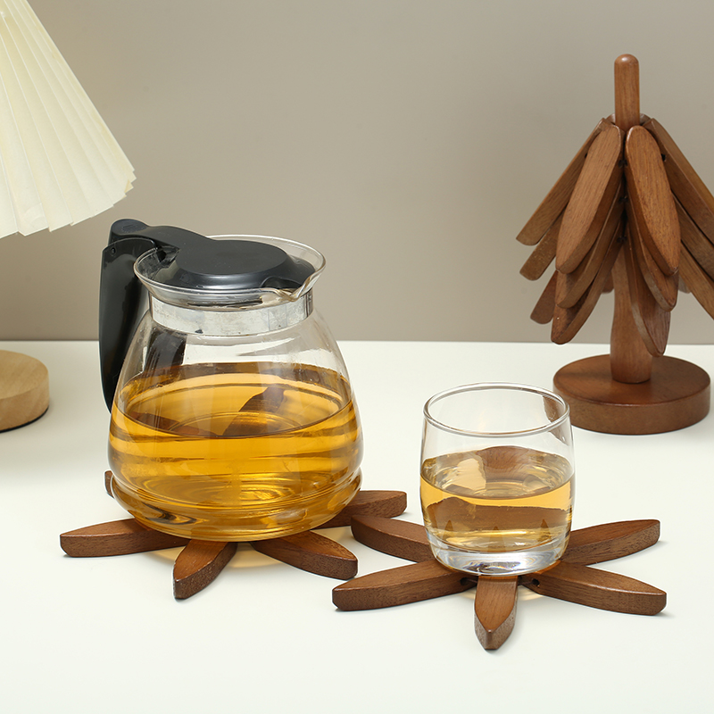 Dessous de verre en bois triVENTE anti-brûlure, napperons en bois, pot décoratif, conception d'arbre, degrés de chaleur, polymères de table, 4 pièces