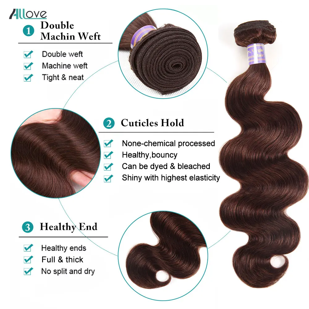 Allove chocolate marrom pacotes com fecho de renda transparente com onda do corpo pacotes coloridos tecer cabelo remy brasileiro
