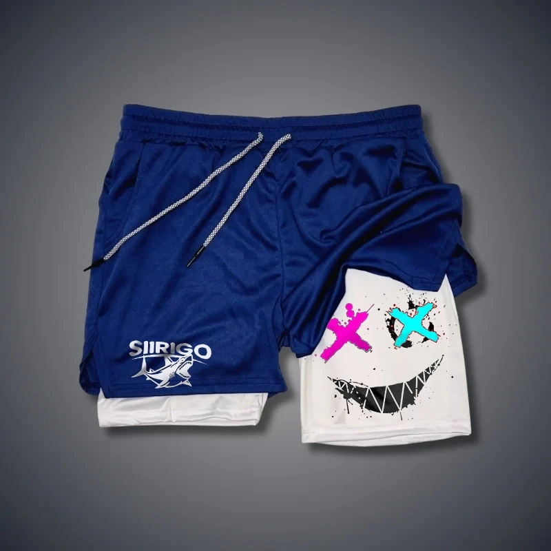 メンズ2層速乾性通気性ショーツ,ストレートパンツ,スポーツトレーニング,ランニング,新しい夏のトレンド