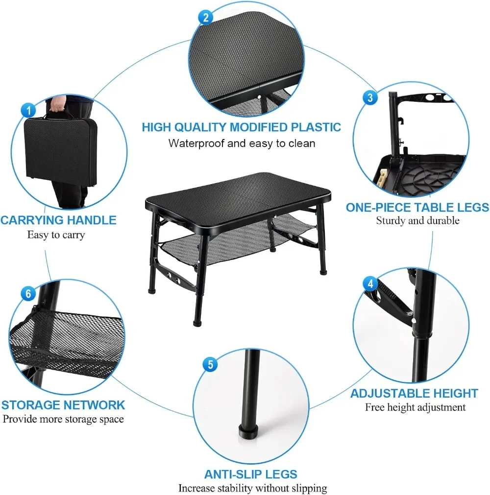 Retractable Folding Table and Stool Set, Portable Camping Foldable Table Lightweight Yet More Sturdy with Adjustable Stool