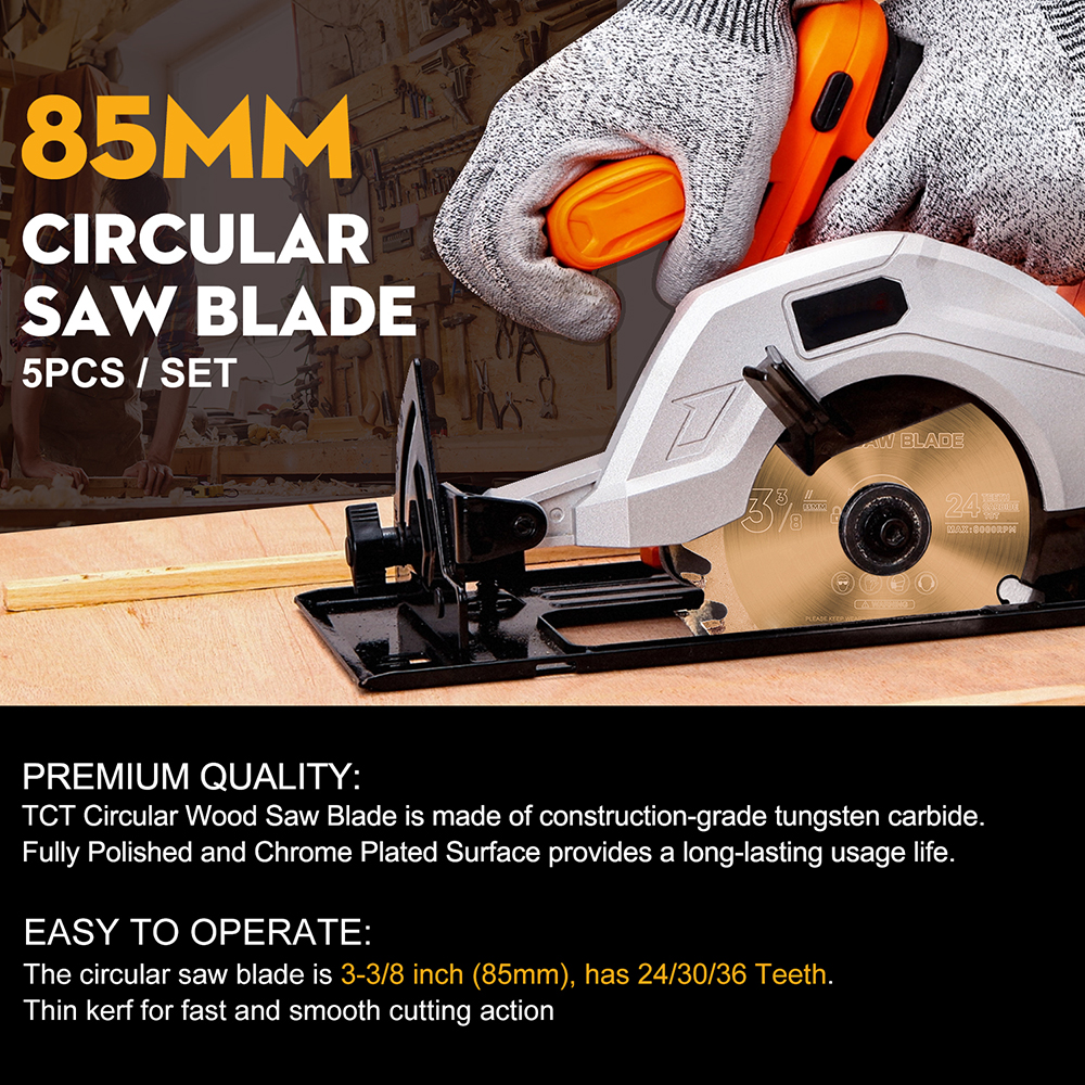 1pc 85x1 0/15mm lâmina de serra circular para madeira ticn revestido tct lâmina de serra 24t/30t/36t disco de corte discos de roda para trabalhar madeira disco de serra