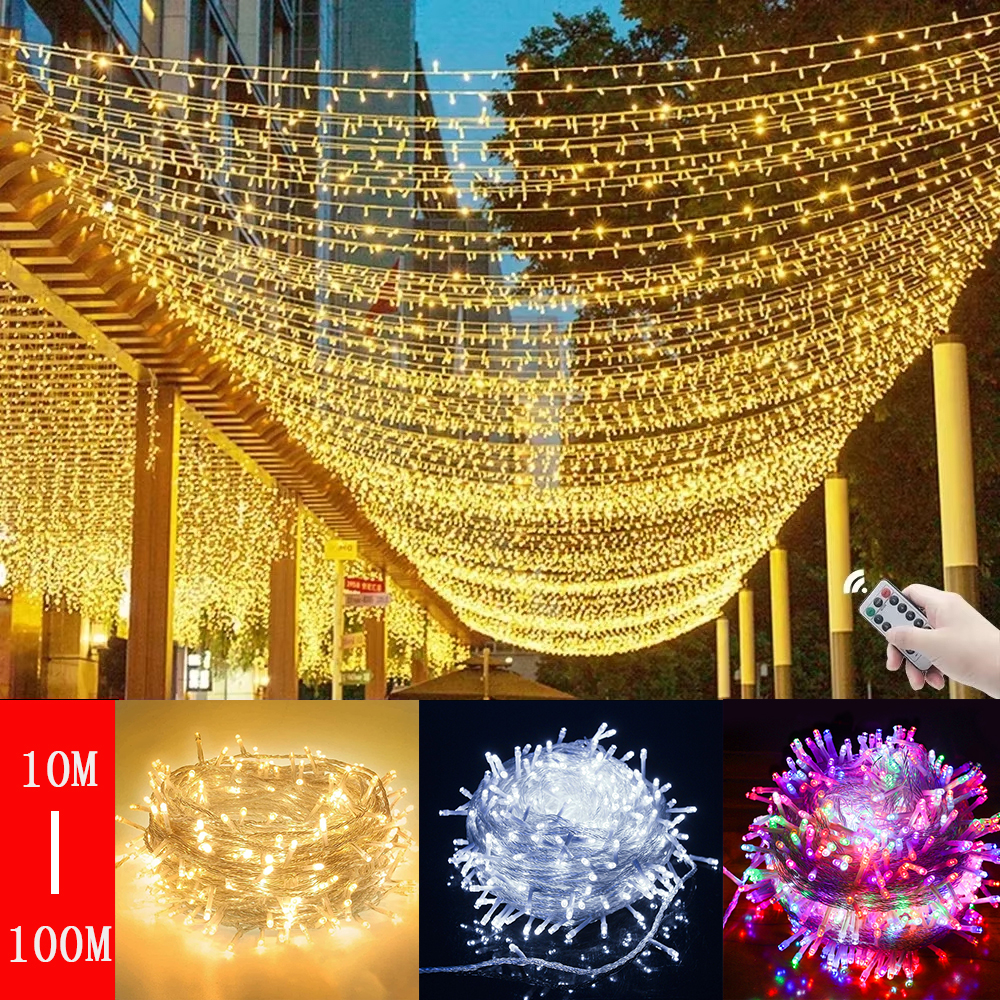 5M-100M светодиодные сказочные гирлянды, рождественская световая цепочка, уличная гирлянда для уличной елки, Рождества, 2025, вечерние, праздничные, свадебные украшения