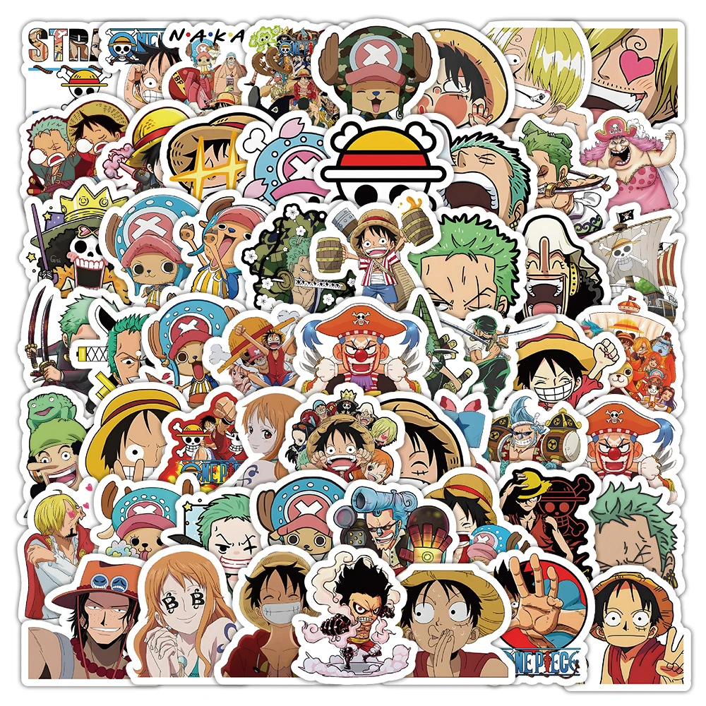 10/50/100 Uds. Pegatinas de dibujos animados de Anime de una pieza para niños DIY portátil álbum de recortes nevera Graffiti pegatina divertida juguete para regalos