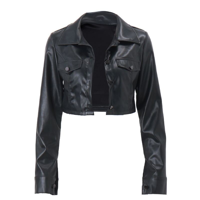 Xeemilo Autunno Giacca corta in ecopelle Y2K Colletto rovesciato Moda Decorazione bottoni Cappotto in PU 2022 Grunge Street Cappotti casual