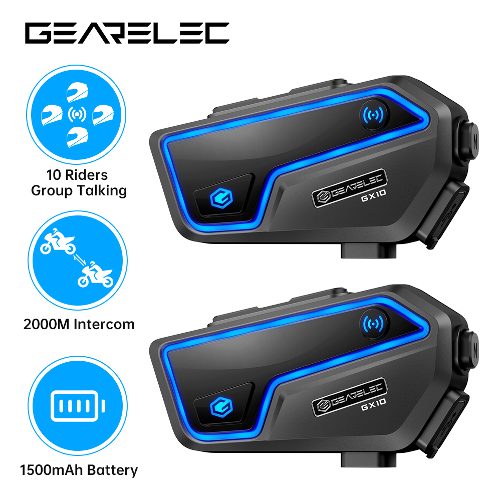 Gearelec gx10 bluetooth motocicleta interfone capacete fone de ouvido 10 pilotos sem fio bt moto interfone compartilhamento música pk B4FM-X