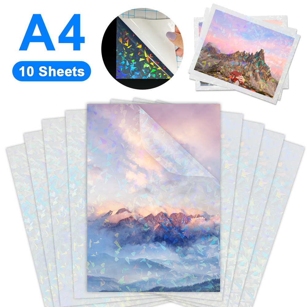 10 arkuszy tłuczone szkło folia do laminowania na zimno papier A4 folia klejąca błyszczące gwiazdy kropki zestaw do DIY karta zdjęcie holograficzny Film
