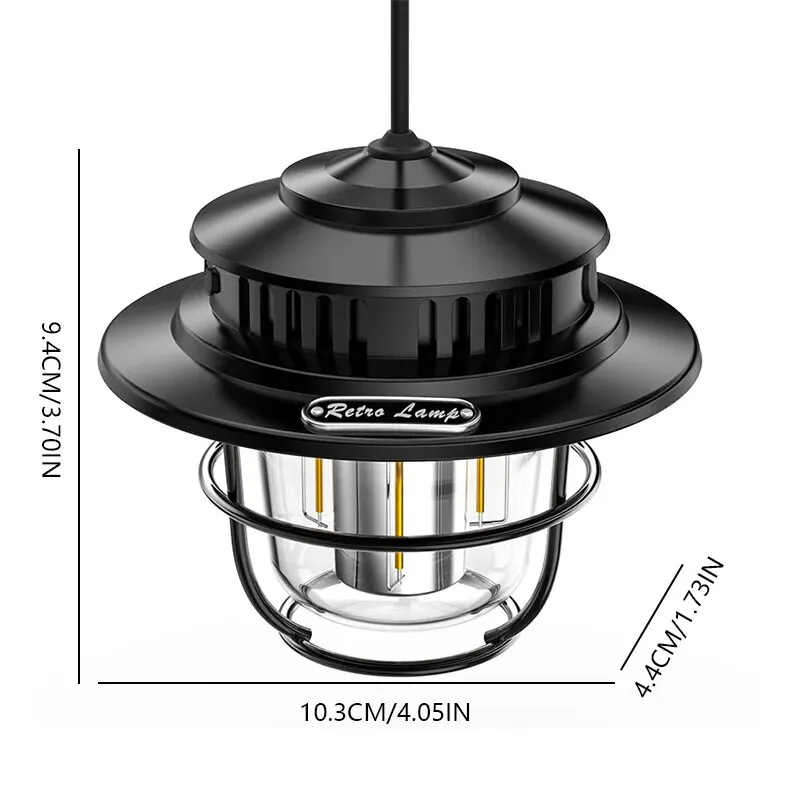 Retro tragbare Campinglaterne, wasserdichtes Notlicht, stufenlos dimmbar, hängende Zeltlampe für Outdoor-Wandern