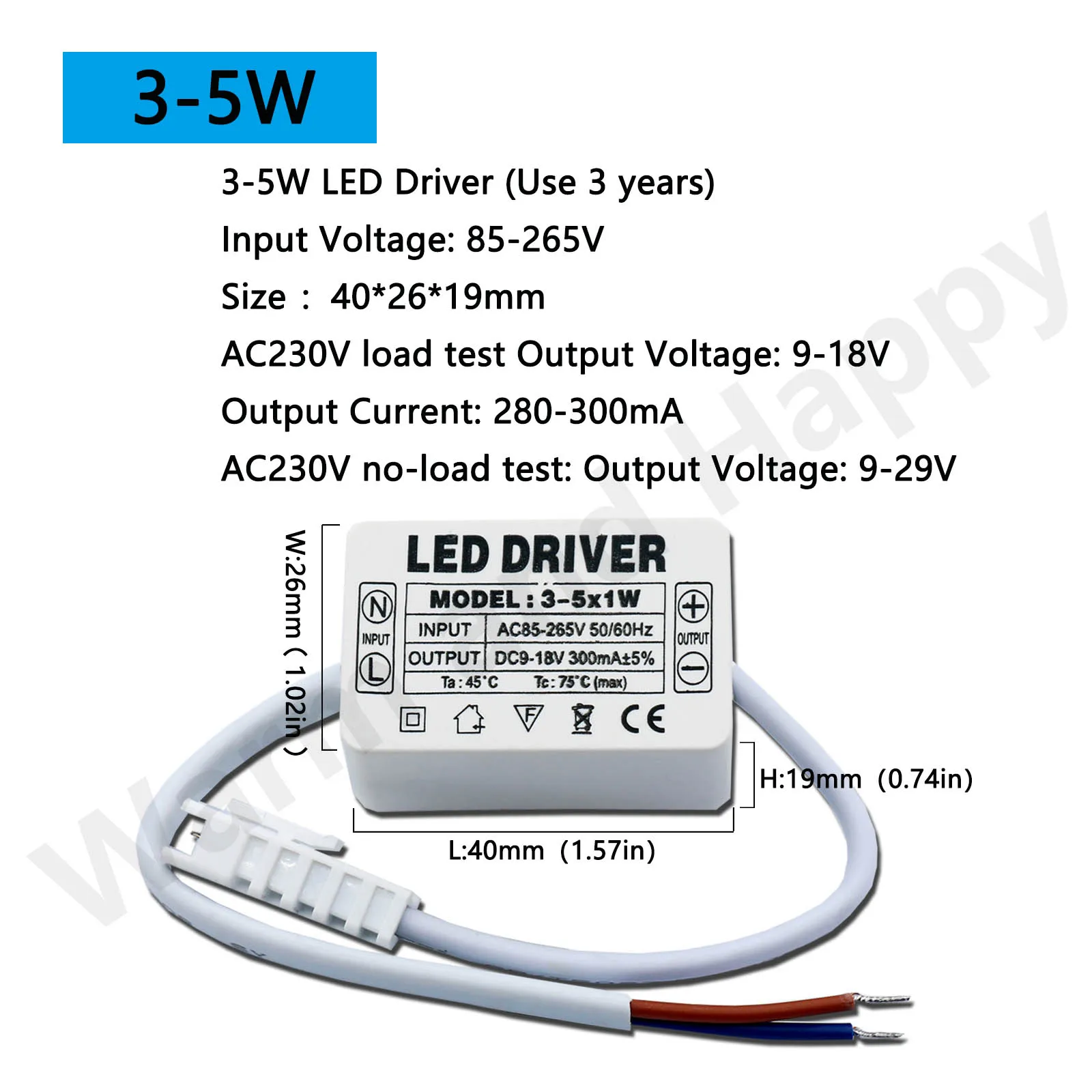 LED driver 300mA constant current 220V LED power supply with shell connection port for 1w~8w 12w 18w 20w 25w 36w LED accessories
