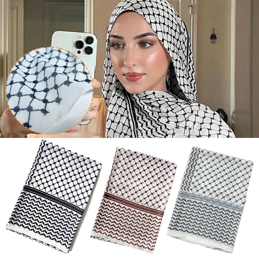 Bufanda de algodón con estampado de Kuffiyeh, Hijab de gran tamaño, transpirable, suave, larga, a la moda, pañuelo para la cabeza, chal musulmán, Ramadán