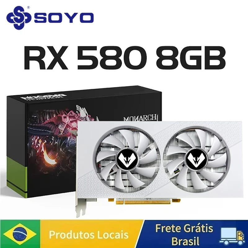Soyo amd radeon rx580 8g placa gráfica gddr5 placa de vídeo hdmi dvi pcie3.0x16 jogos gpu rx 580 placas componentes do computador
