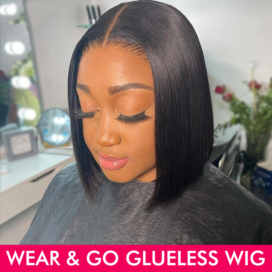 Wear Go Bob Perruques de cheveux humains pour femmes, Perruque sans colle, Pré-coupé, Pré-plumé, Air Lace Wig, 180% Straight, Prêt à l'emploi, Vente