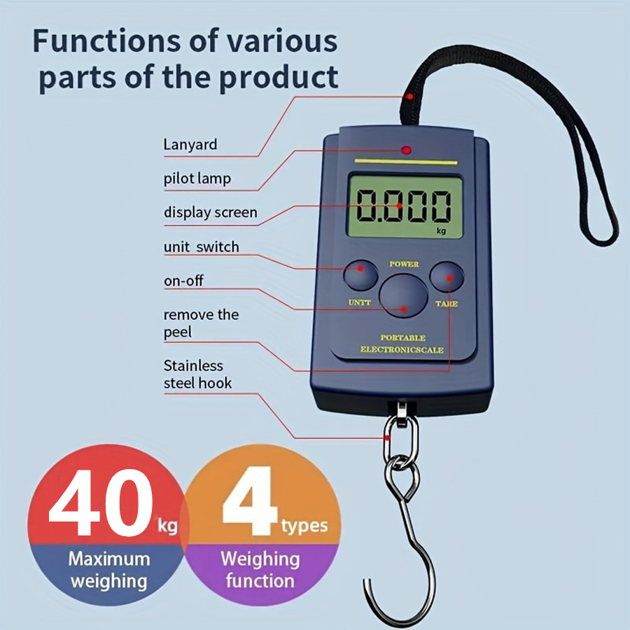 40kg multifuncional mini eletrônico digital portátil balança de suspensão pesa ferramenta para pesca bagagem mala viagem gancho escalas