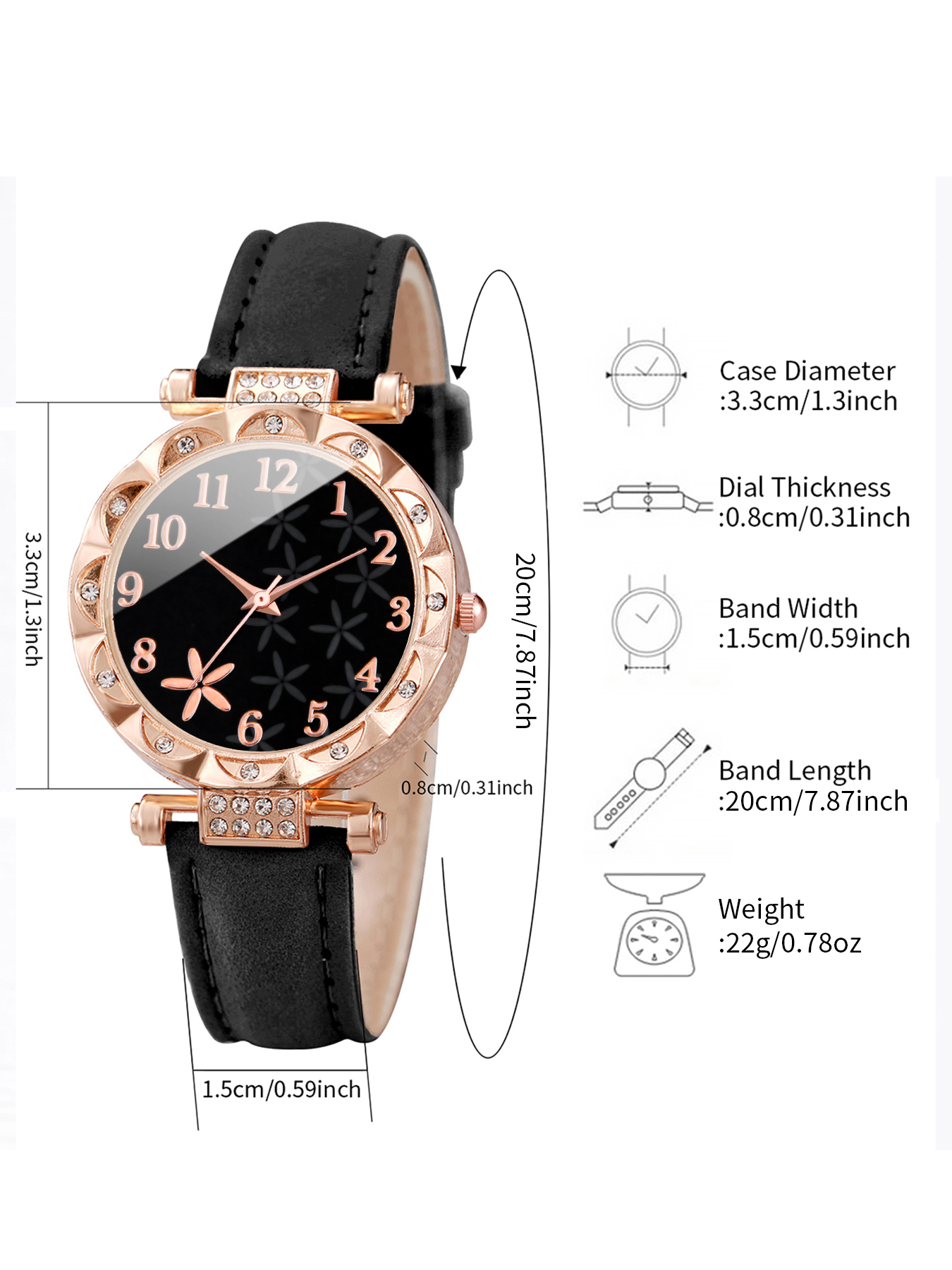 7 Teile/satz Mode Strass frauen Uhr Leder Band Weibliche Quarz Uhren (Ohne Box)
