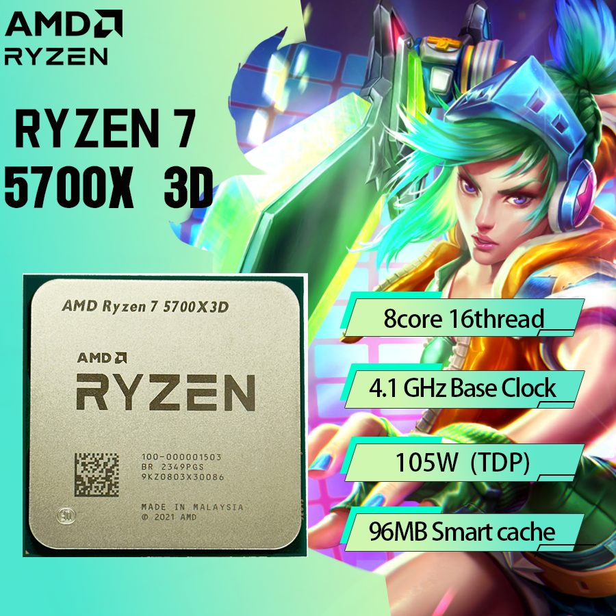 Nuevo procesador AMD Ryzen 7 5700X3D - R7 5700X3D 5000 Series 8 núcleos 4,1 GHz Socket AM4 Thread CPU nuevo pero sin ventilador Game Cache