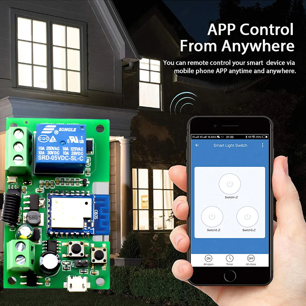 Interruptor inteligente Wifi para puerta de garaje, controlador de 1 canal, 7-32V, 85-250V, receptor 433 RF, abridor de puerta, relé de 10A, funciona con la aplicación Smart Life Tuya