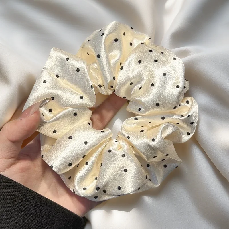 2025 novo polka dot branco scrunchies 12cm 8cm faixas de cabelo feminino elegante preto corda laços kawaii rabo de cavalo titular headwear