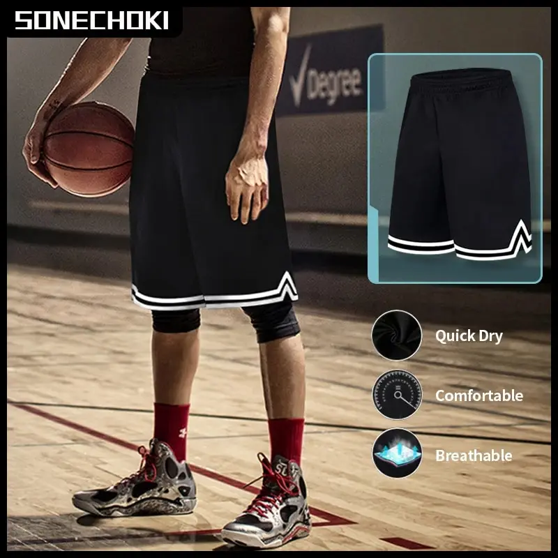 SONECHOKI เข่าความยาวกางเกงขาสั้นบาสเกตบอลชายลายหลวมวิ่งกีฬาตาข่าย Breathable ฟิตเนสการฝึกอบรมการออกกําลังกายด้านล่างชาย