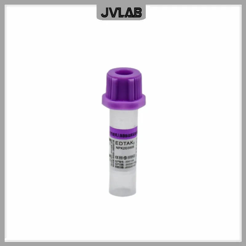 Tubo estéril de microcolección de sangre con tapa púrpura EDTAK2, tubo de anticalagulación desechable para niños, 0,5 ml, 100/PK