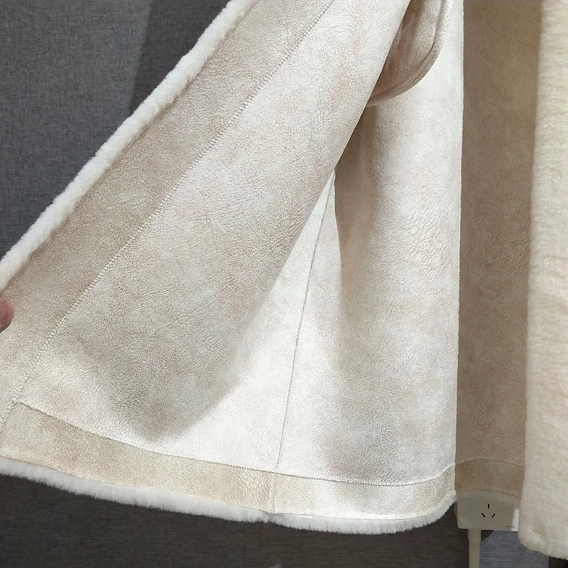 100% de lujo sencillo con cuello redondo para mujer, abrigo largo de piel de cordero, chaqueta cálida de invierno para mujer, Parka PT371