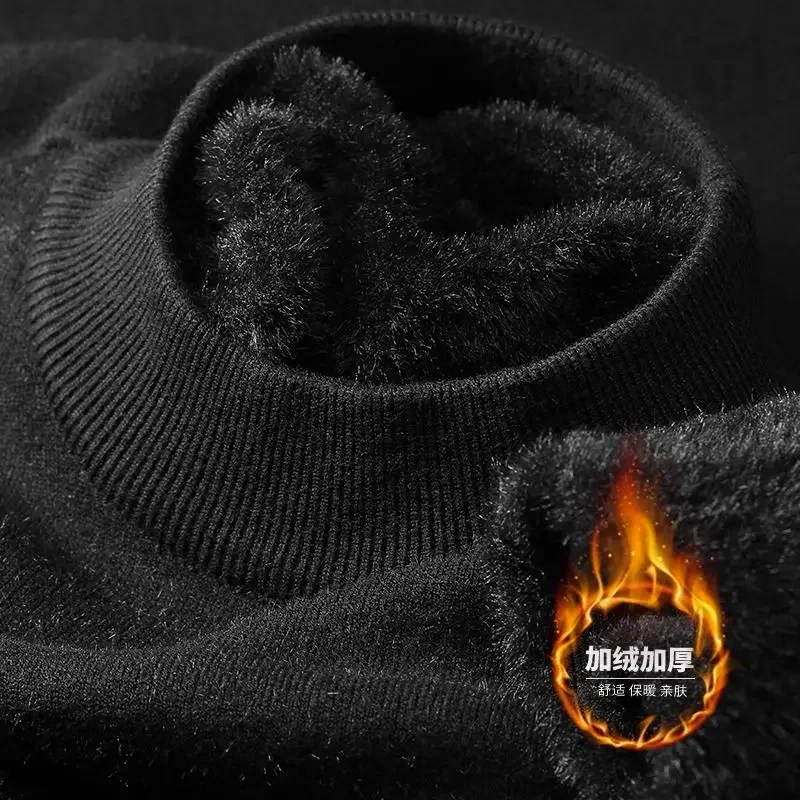 Plüsch Herren Strickpullover Rollkragenpullover mit samtgepolsterter warmer fester Pullover Herbst Winter dicker Boden lässiger O-Ausschnitt-Pullover