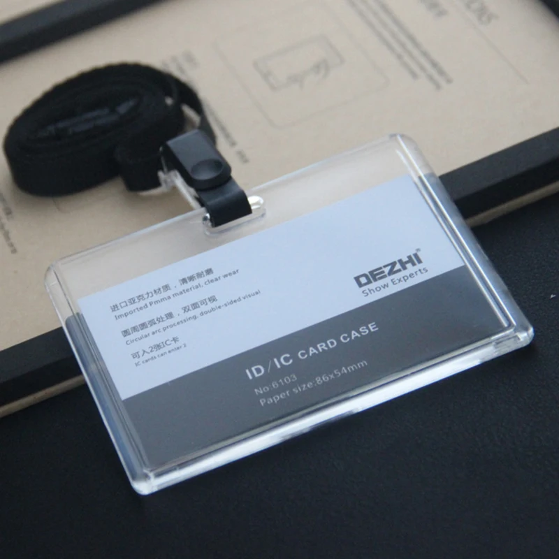 Portachiavi porta carte d'identità in acrilico trasparente Porta badge aziendale in plastica con supporto per clip per organizer con cordino Forniture per ufficio