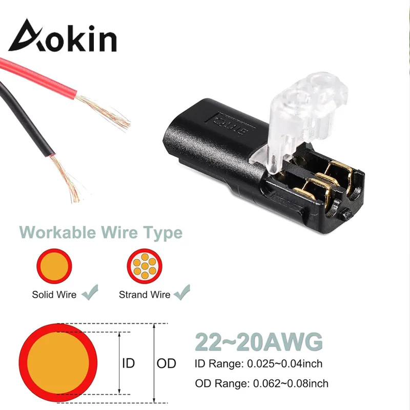 Aokin 10/20/50 Uds conector enchufable de doble cable conectores de tira de luz Led conectores de luces de tira Led de 2 pines de bajo voltaje