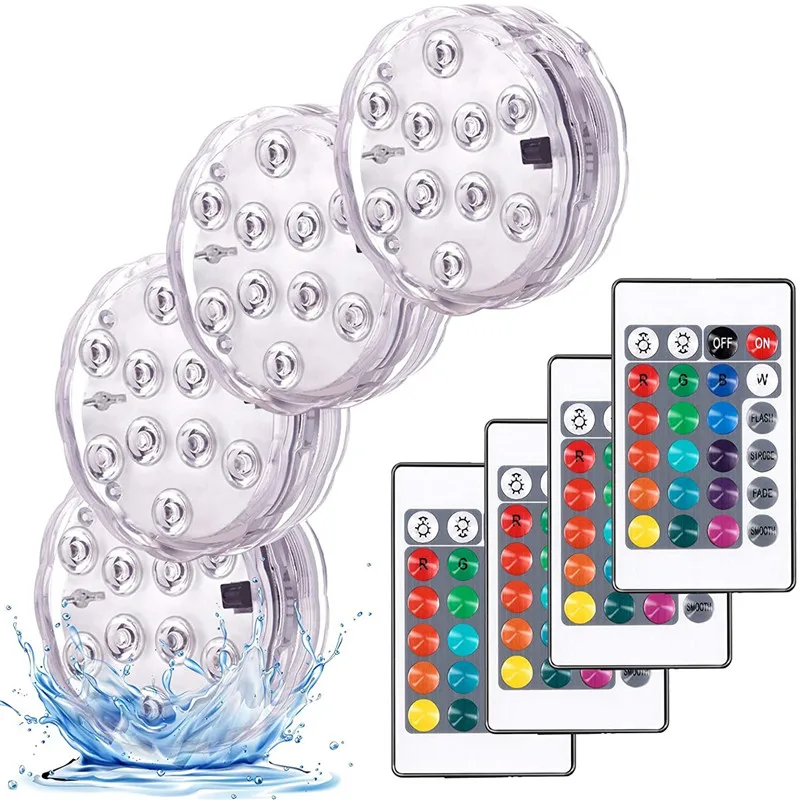 10Led 수영장 빛 원격 제어 RGB 다이빙 물고기 빛 LED 수 중 램프 선박/자동차 장식 램프 꽃병 수족관