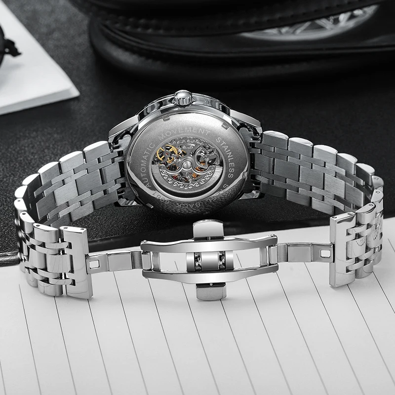 Reloj mecánico resistente al agua de marca de lujo con esfera de placa de juego para Hombre, Reloj de pulsera automático con esqueleto a la moda, Reloj para Hombre