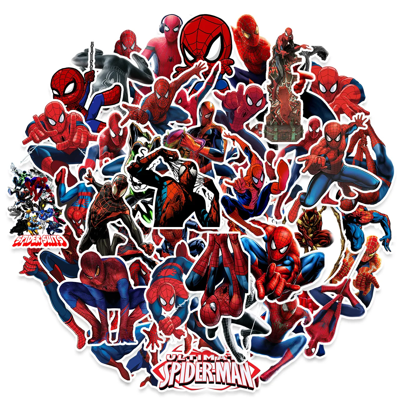 Spiderman Anime Adesivos para skate, filme legal, brinquedo clássico, geladeira, guitarra, laptop, motocicleta, viagem, 50pcs