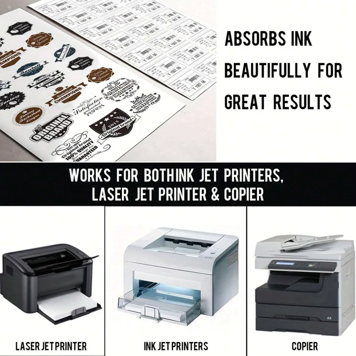 50pcs A4 glossy self-กาวกระดาษพิมพ์,เครื่องพิมพ์อิงค์เจ็ทและเครื่องพิมพ์เลเซอร์,สีขาวสว่าง,Quick-drying,เหมาะสําหรับ