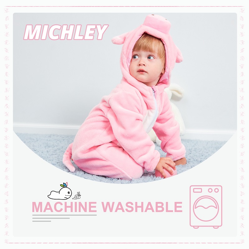 MICHLEY Halloween Gifts Pink Pig Baby pagliaccetti autunno inverno vestiti Costume flanella con cappuccio tuta pigiama tuta per ragazze
