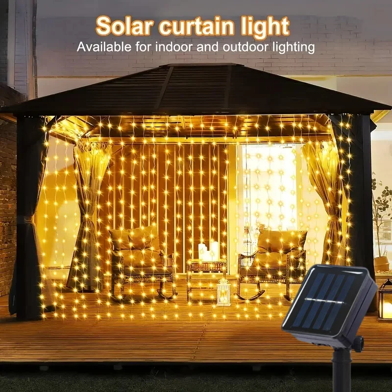 Outdoor String Lights Solar Curtain String Lights LED Lights LED 8 Modes  Wedding Garden Bedroom Outdoor Indoor Wall Decoration