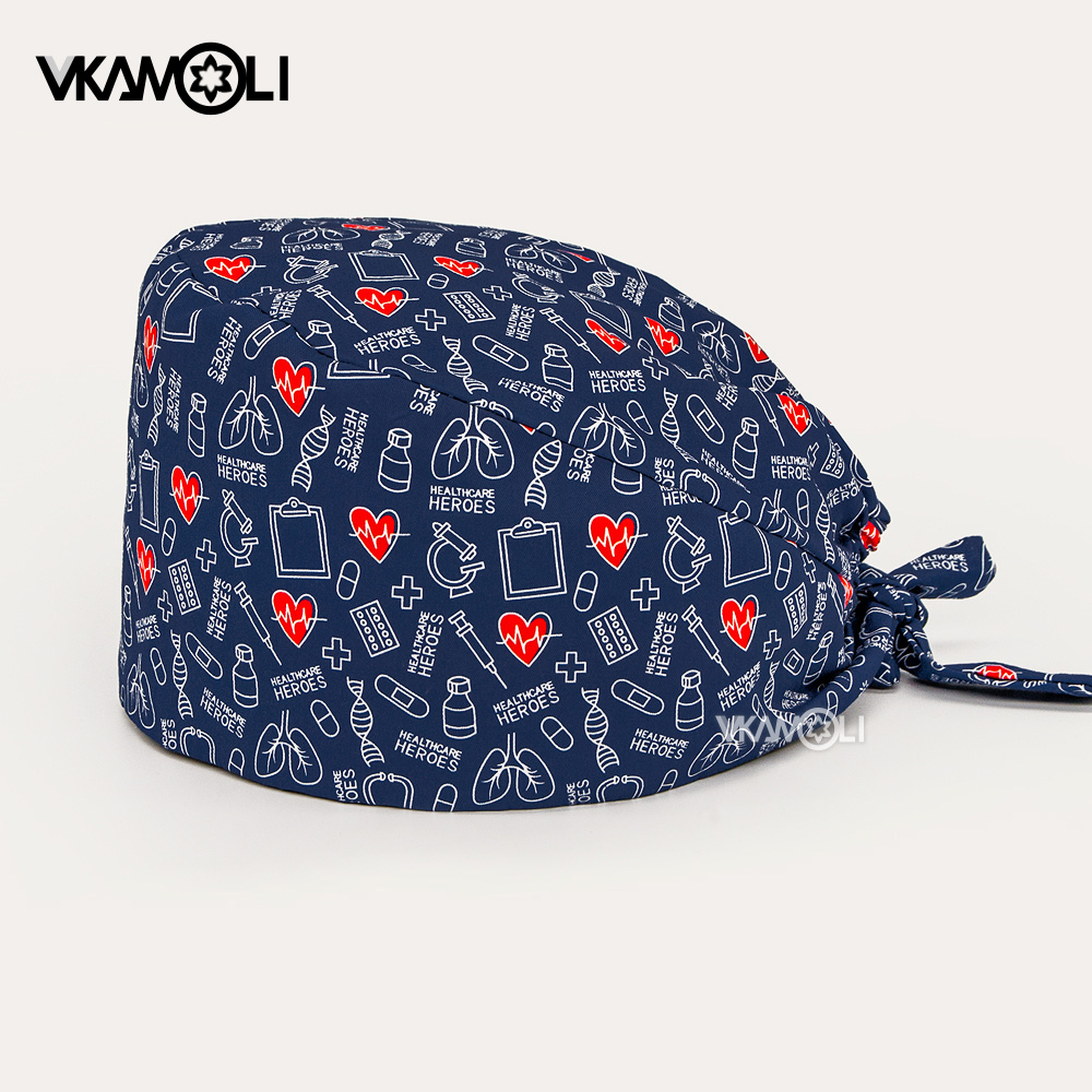 Gorro de cirujano de protección limpia, gorros estampados para mujeres y hombres, gorro médico, gorro de enfermería ajustable, gorro exfoliante de pelo largo