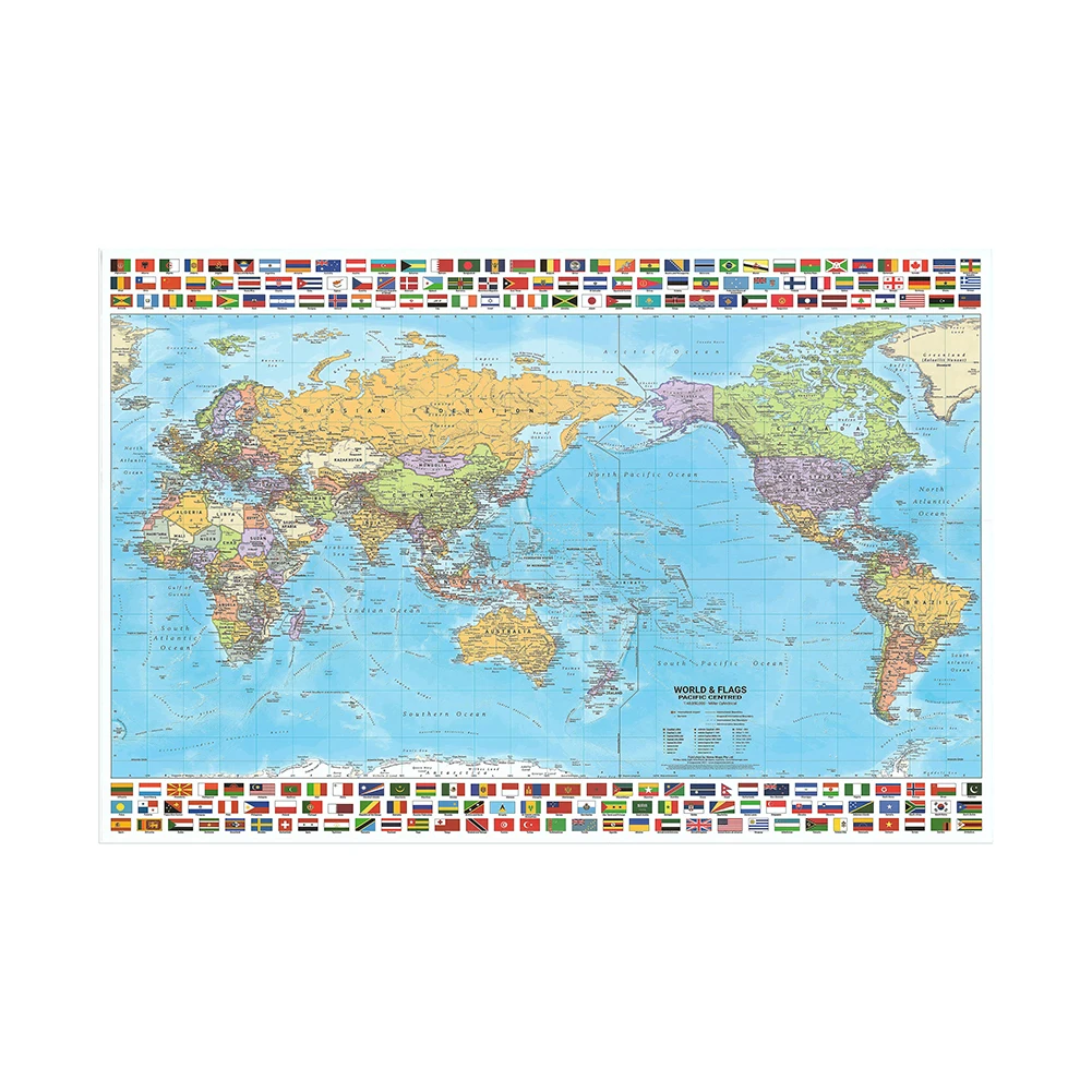 Retro World Map In English In 2012 Art Poster Wall Chart with Flags Decorative Hanging Picture Office Home Decor School Supplies