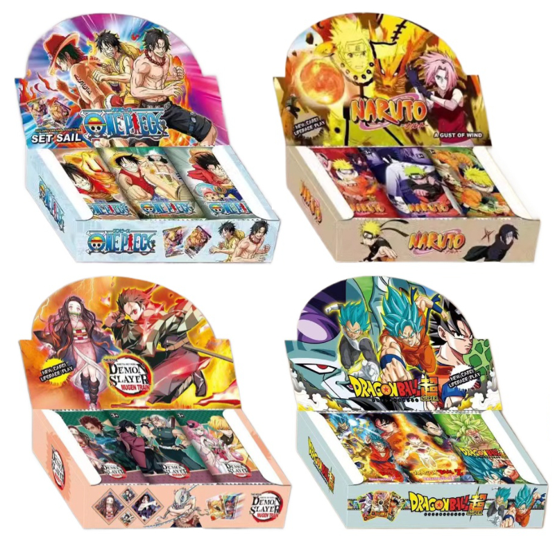 Novo 180 pçs dragon ball anime cartões uma peça inglês não-repetição flashcards demon slayer jogo de mesa deck caixa naruto crianças brinquedos