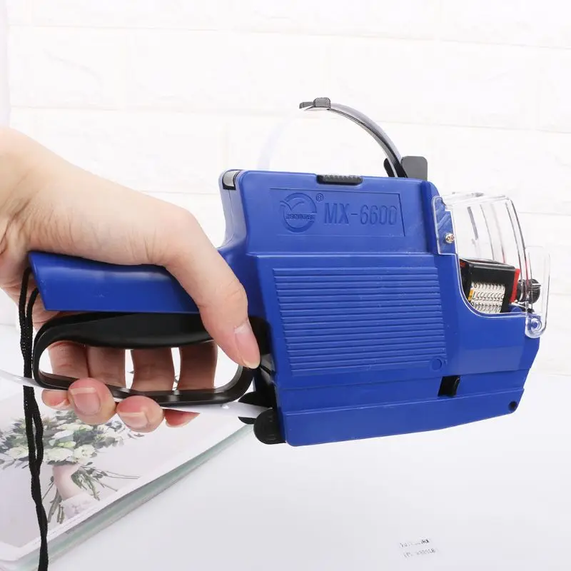 MX-6600 10 Chữ Số Máy Dán Nhãn Dòng Giá Súng Nhãn 2 Dòng Cho Cửa Hàng Bán Lẻ Giá Thẻ Hiển Thị Công Cụ + Con Lăn Mực trang