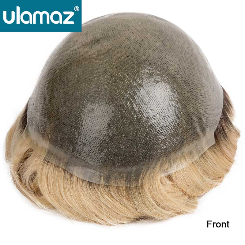 ผิวบางชายผมเทียม Microskin Toupee วิกผมผู้ชาย Ombre วิกผมสําหรับชาย Double Knots Man วิกผมระบบสําหรับชาย 1B สี