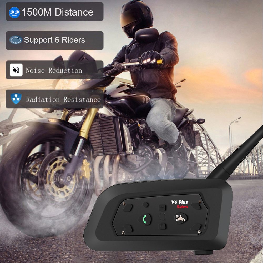 V6 Plus Bluetooth-Headset für Motorradhelm-Gegensprechanlage, 1500 Meter Entfernung für 6-Fahrer-Kommunikator, IP65, wasserdichte Gegensprechanlage