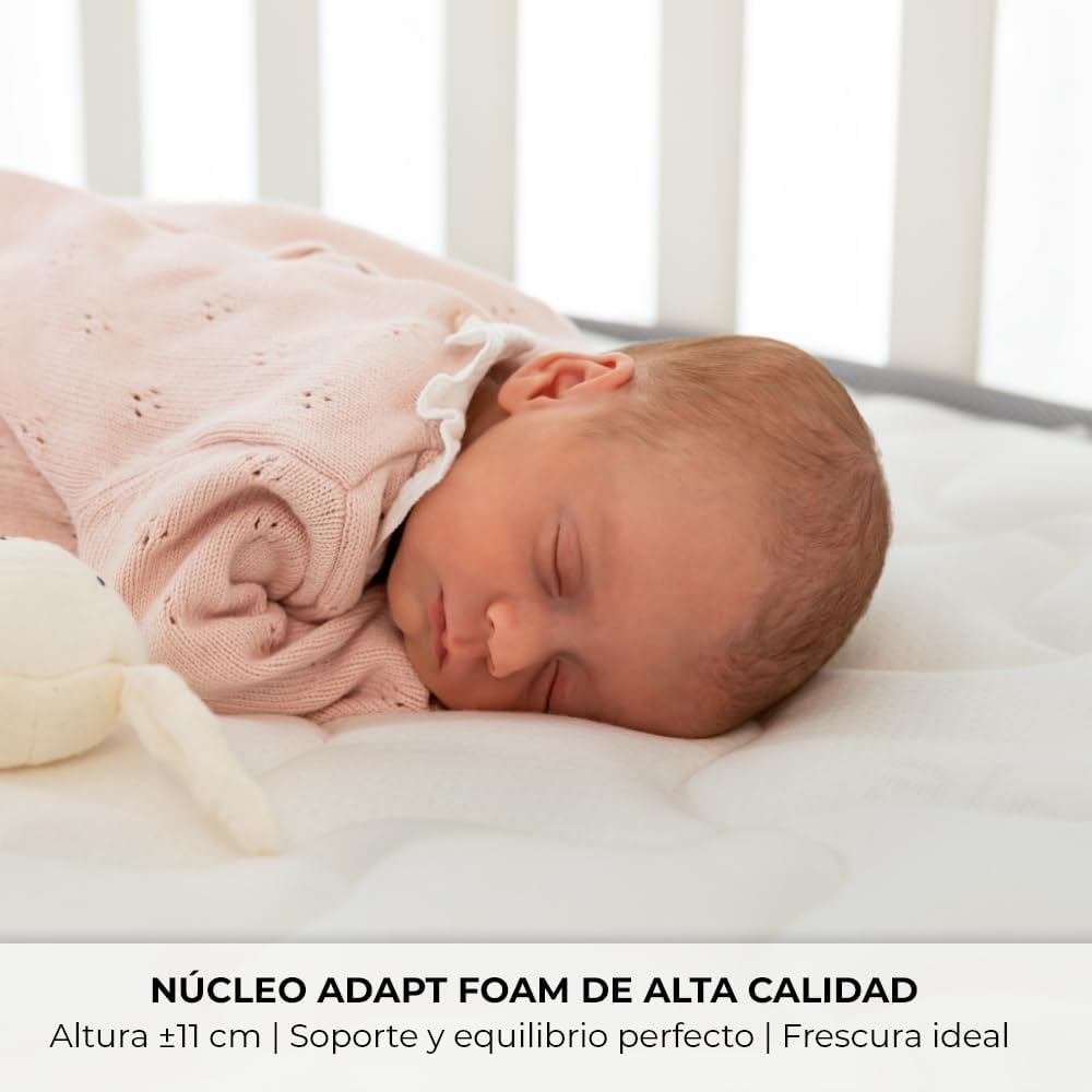 Colchón Cuna 140 x 70 cm Baby Dreams Núcleo HR Adapt Espuma Lateral 3D Transpirable y Tejido Aloe Vera Hipoalergénico |   Reversibl