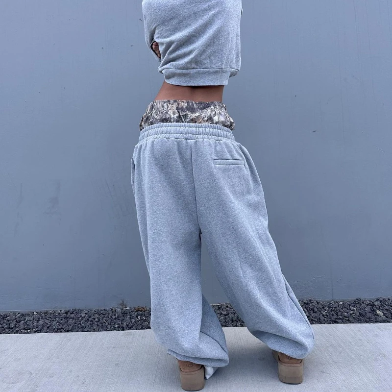 Y2k vintage joggers calças camuflagem cintura dupla bordado harajuku streetwear das mulheres dos homens hip hop cintura alta calças de perna larga