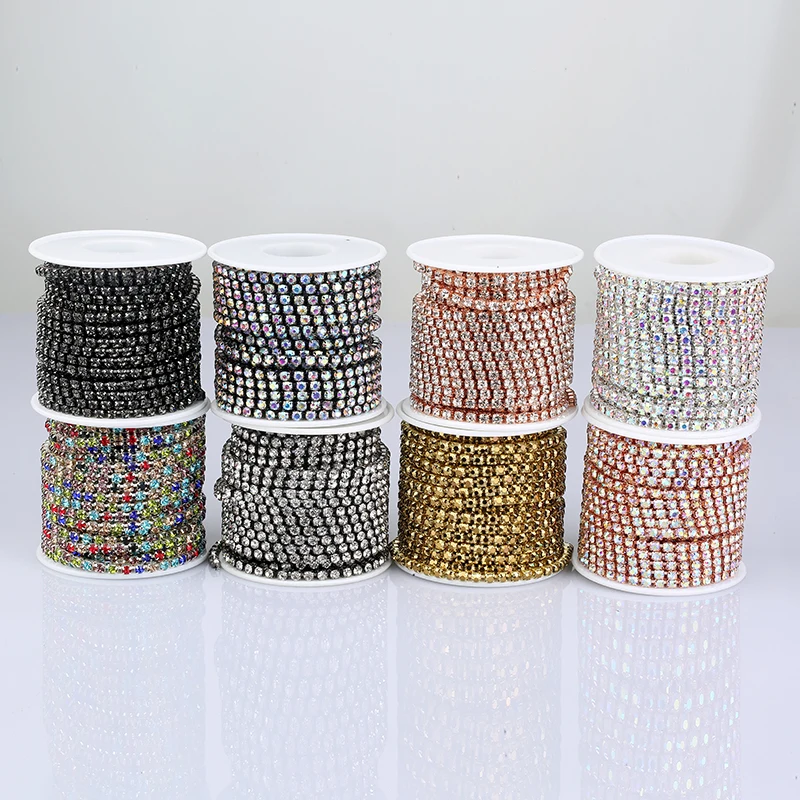 PEESOM SS6-SS18 Cadena de copa de diamantes de imitación de cristal para coser en cristal, cadena de adorno de diamantes de imitación, pegamento en cadena de copa de cristal colorida para manualidades DIY