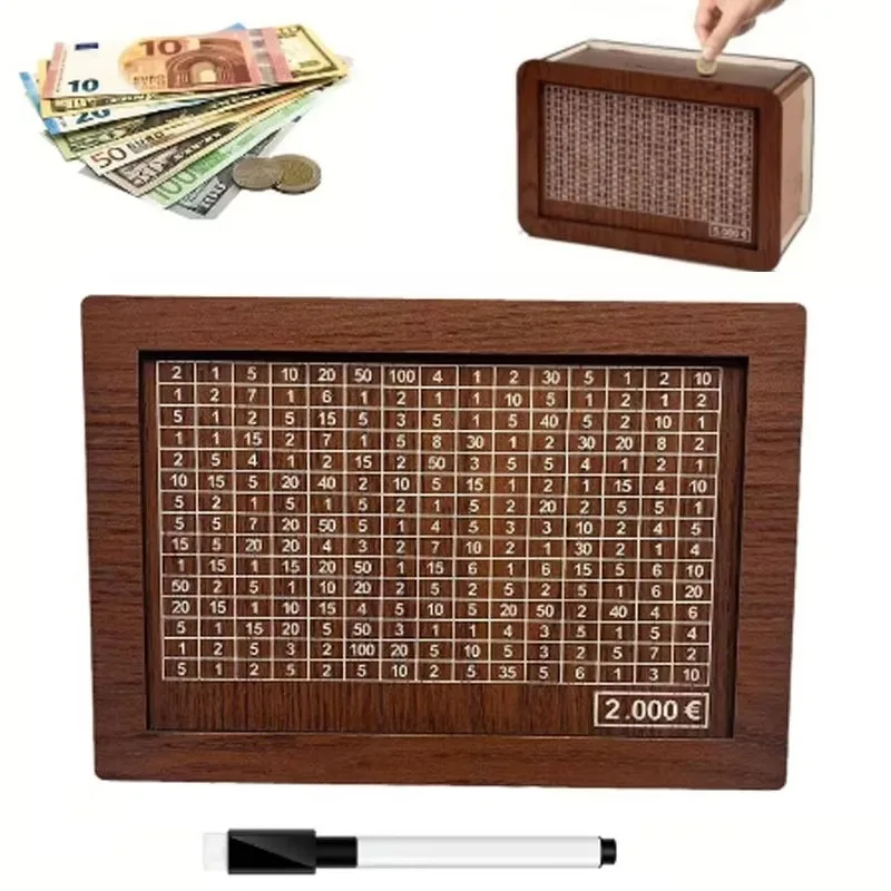 Scatola di risparmio 10000€ Salvadanaio per guardar 10000 Euros Salvadanaio Deposito borsa per bambini con contatore Scatola di legno Eur CXG01